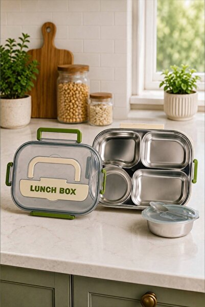 Bayev Beslenme Kutusu 4 Bölmeli 6738 Paslanmaz Çelik Lunch Box 4 Parça Çok Am...