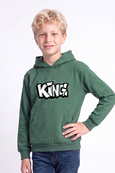 FYK KİDS Boy's Printed Kangaroo Pocket Long Sleeve Hooded Sweatshirt