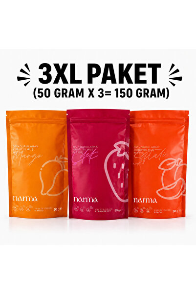 Narma Üçlü Mix Paket Freeze Dried 50 gr Çilek, 50 gr Mango ve 50 gr Şeftali D...