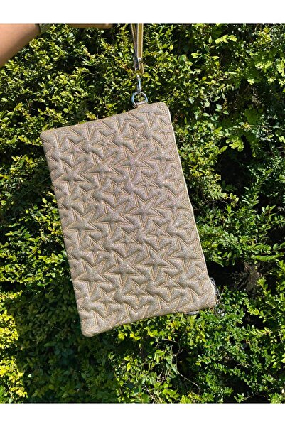 MAISONE Glittery Gold Star Embroidered Star Women's Quilted Portfolio Handbag...