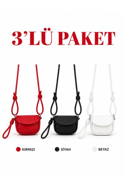 Mojeva ICON Crvena Crna Bela 3 paketa pletene podesive ženske torbe za ruku i...