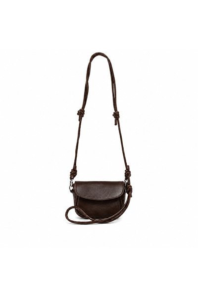 MAISONE Bitter Brown Luna Mini Women's Crossbody Bag with Knot Detail and Adj...