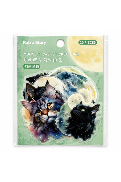 20 Adet Scrapbook Journal Dark Moon Black Cat Sticker Set YEŞİL