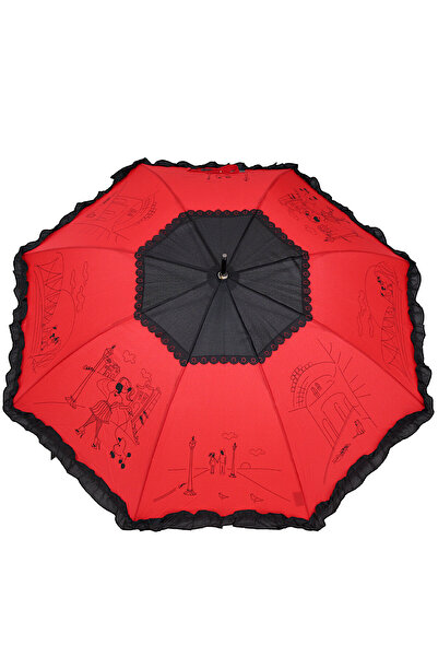 Parasol Umbrela lunga automata pentru doamne - Parisian, rosu cu volan negru