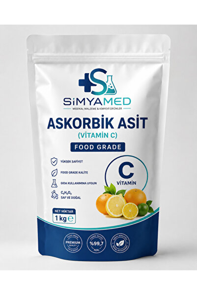 SİMYAMED Askorbik Asit (Vitamin C) Food Grade 1 Kg – Gıda Tipi – Yüksek Safiyet