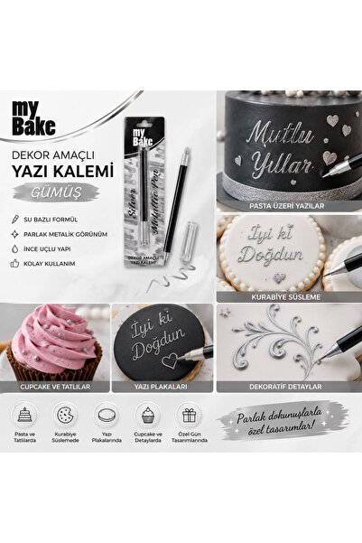 MY BAKE Gümüş Dekor Amaçlı Yazı Kalemi – Su Bazlı
