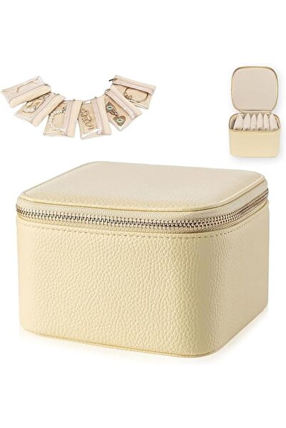 X SPRING Jewelry Storage Bag, 13x13x8.5cm PU Leather, 6 Velvet Lined Visible ...