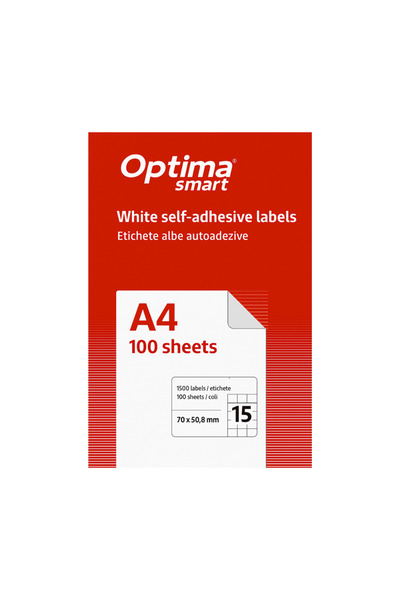 Optima Self-Adhesive White Labels 15/A4, 70 X 50.8 Mm, 100 Sheets/Pack, Smart...