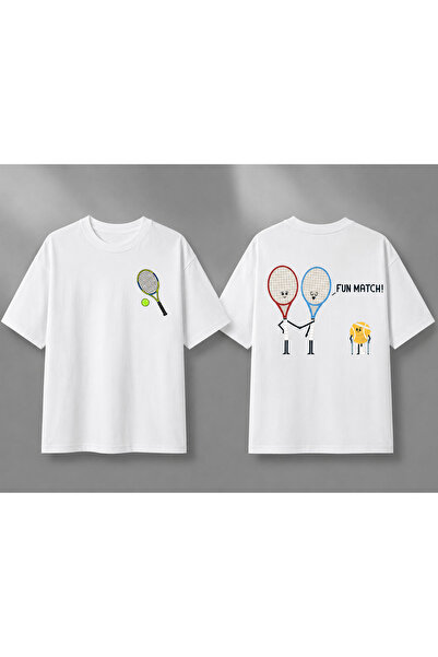 VODEXA Unisex Oversize Tennis Printed T-Shirt 100% Cotton Tennis Themed Comfo...