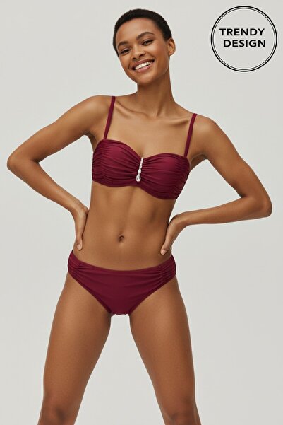 Trendy Design Costum de Baie din Două Piese cu Sutien Balconette Încrețit și ...