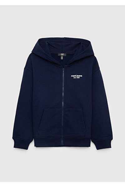 Mavi Hooded Zippered Navy Blue Sweatshirt Loose Fit / Relaxed Fit 6S10203-84371