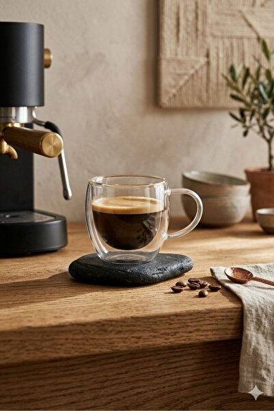 Lumindra Turkish Coffee Cup Espresso Cup with Cup Double Walled 80 ml 1 Piece