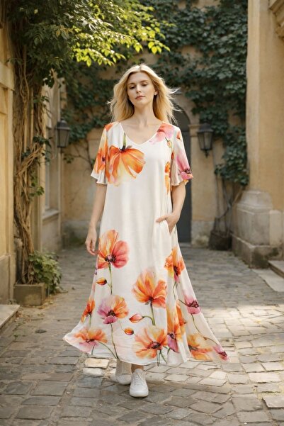 Fashimo Rochie maxi cu maneca tip fluture si buzunare cod ES11539