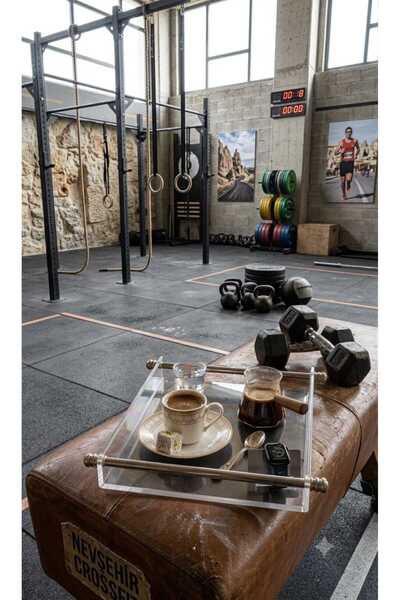 elif aksesuar Plexi Silver Metal Coffee Tray and Presentation Tray with Handl...