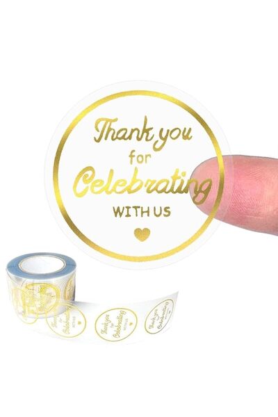 Tazweeq Gold Foil Thank You Sticker, 500Pcs 1.5In Clear Thank You for Celebra...