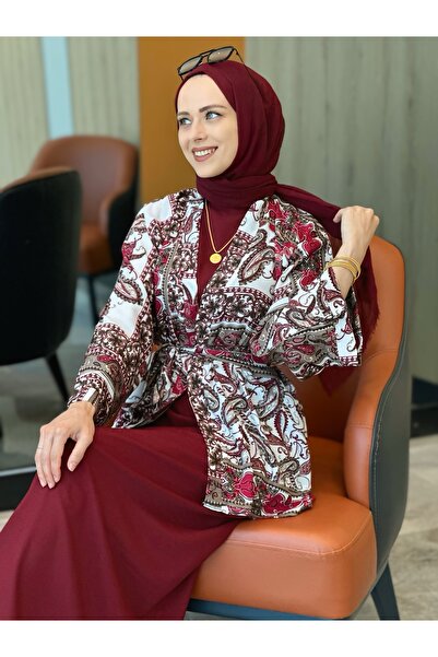 TESETTÜREVİM Bordo Etnik Kimono