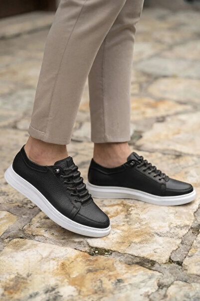 sefayol Markey Black White Sole Matte Leather Lace-Up Men's Sports Shoes