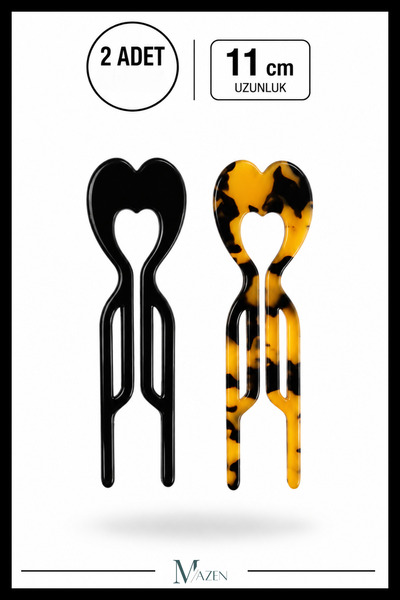 MAZEN 2 Pieces Heart Model Hairpin Hair Bun Clip Stick Clip Black Leopard 11 cm