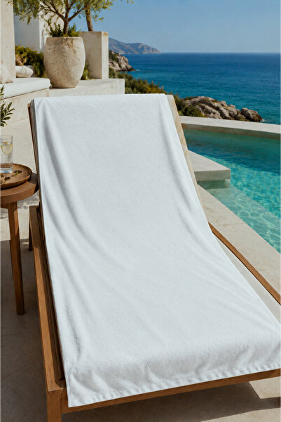 Evmila Plain White Minimal 70X150 Beach Towel - Digital Printed Bath Towel