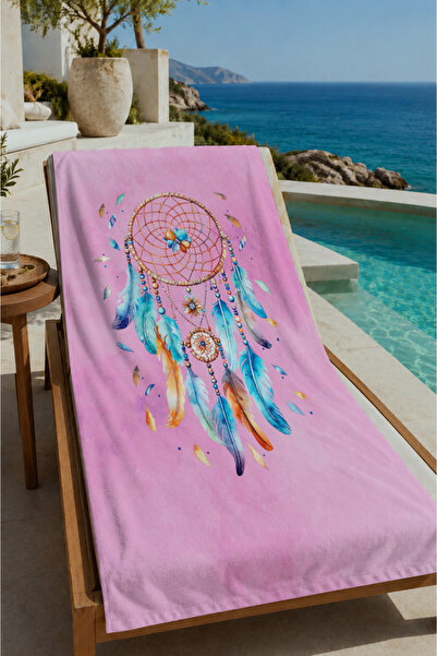 Evmila Pink Bohemian Dreamcatcher Patterned 70X150 Beach Towel - Digital Prin...