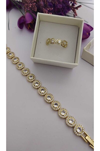 Generic Brand Set Angelic inel si bratara ,otel inoxidabil placat cu aur 14 k