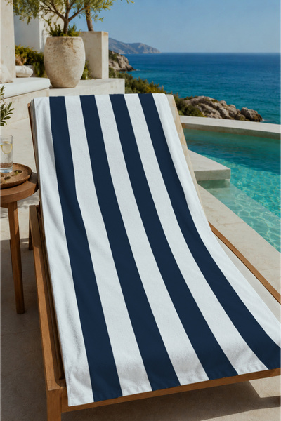 Evmila Mornarsko plavi beli debeo vertikalni prugasti peškir za plažu 70x150 ...
