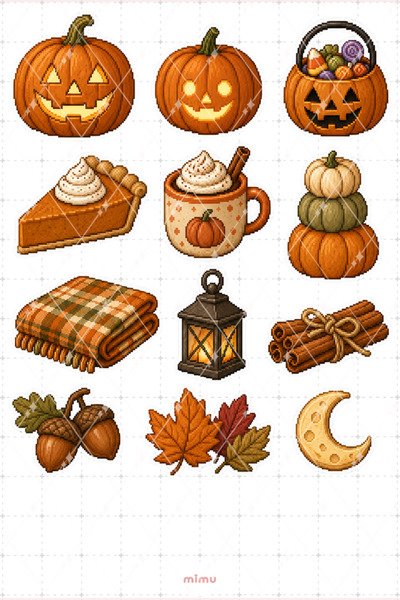 Mimu Art Studio Pixel Art Halloween Sticker Seti Balkabağı ve Sonbahar Temalı...