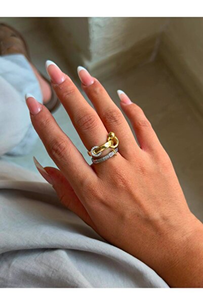 ANKA JEWELLRY Steel Women's Ring – Gold Color with Lock Detail and Stone, Mod...