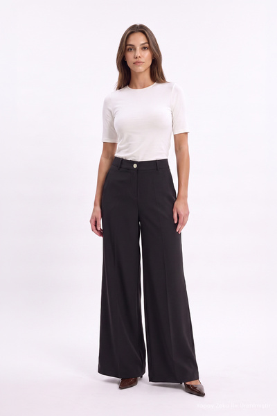 Zühre High Waisted Wide Leg Black Trousers 0289