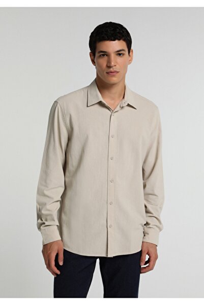 Colin's Regular Fit Shirt Neck Plain Men's Stone Long Sleeve Shirt