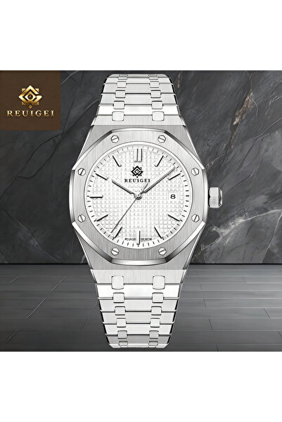 REUIGEI Octagonal Men Watch Stainless Steel Bracelet Quartz Wristwatch Busine...