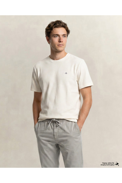 Gant Erkek Beyaz Bisiklet Yaka Regular Fit Logolu T-Shirt