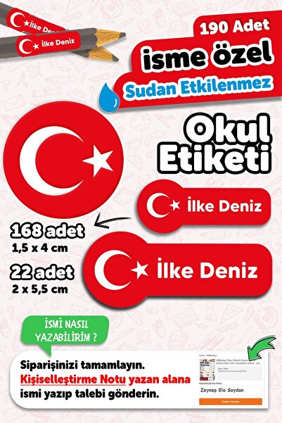 MSticker 190 Adet Kişiye Özel Okul Etiketi İsimli Kalem Defter Suluk Etiket D...