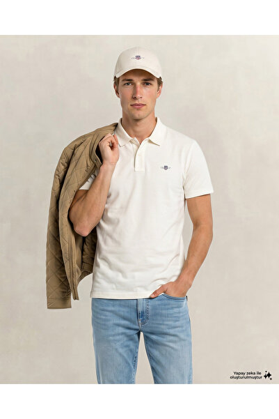Gant Erkek Beyaz Regular Fit Logolu Polo Yaka T-Shirt