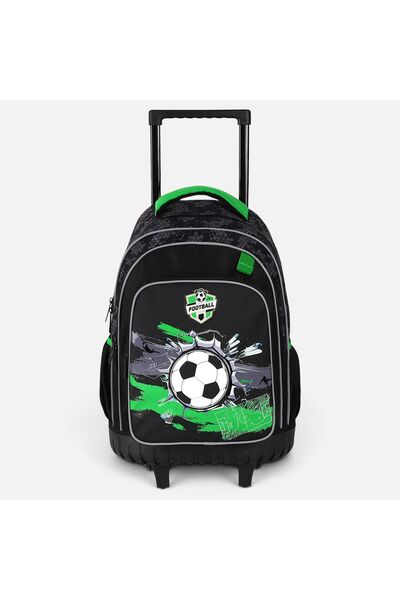Zâna Casei Rucsac cu troler negru și verde cu design de fotbal pentru școala ...