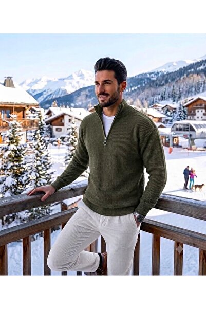 ixir Men's Winter 100% Cotton Stand-Up Collar Thick Knitwear Sweater Premium ...