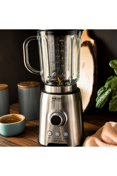 HAEGER Blender cu Vas din Sticla Titanium ULTRA 1200W, Lame din Titan, Capacitate 1.75L, Puternic
