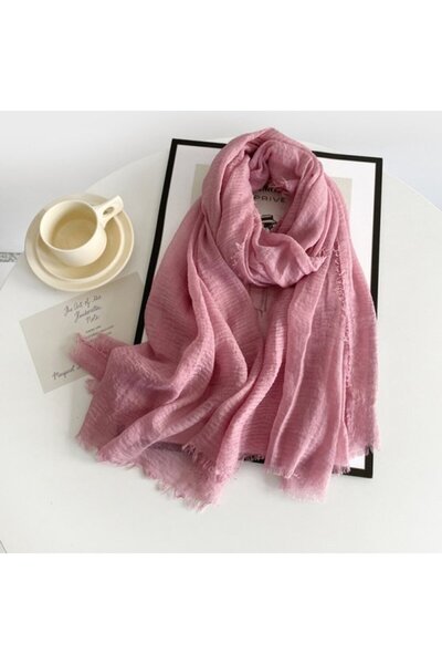 STARSTAR Women's cotton-linen scarf off-white 185x90cm tassel vintage.