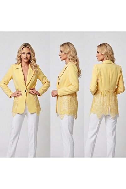 MAXORA SHOP Sacou cu finisaje de dantela Esther - Galben