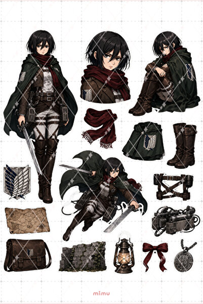 Mimu Art Studio Mikasa Ackerman Sticker Seti Attack on Titan Temalı Dekoratif...