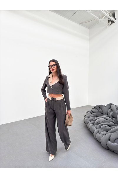 Eleganza Divina Polyviscon Crop Jacket Set