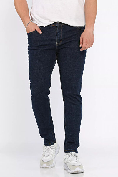 GÜLSELİ Dark Navy Blue Zippered Men's Slim Fit Jean Jeans