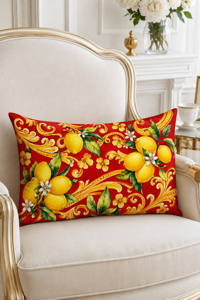 HOMESSA Red Baroque Lemon 2-Piece Throw Pillow Cover 35X55 cm