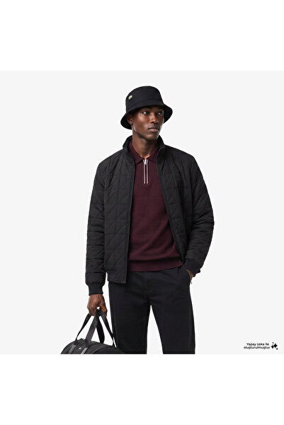 Lacoste Erkek Regular Fit Dik Yaka Kapitone Siyah Mont