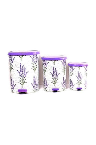 SORA GROUP Metal 25 L White Kitchen Type Pedal Trash Can 3 Pcs Set - 25 L Vol...