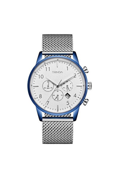 TRNDA Men's Blue Stainless Steel Watch, Silver Mesh Band | Trnda-001