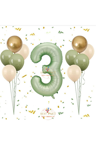 BEST PARTİ Best Su Green Number Balloon Set Age-3