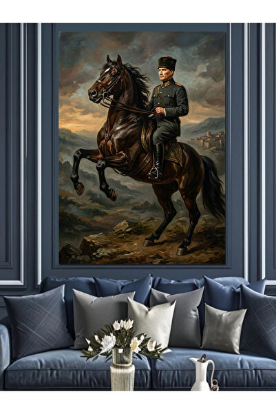 Artmeg Portret cu Ataturk pe cal, tablou decorativ din pânză - Tablou din lem...