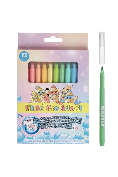 BAMI NETWORK Set carioci subtiri lavabile culori pastel 12 bucati copii