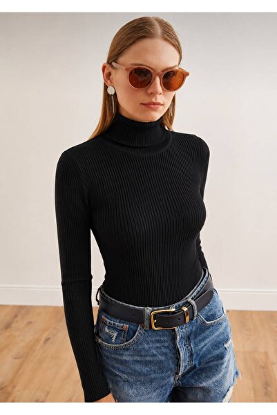 oneoff Women's Ribbed Knitwear Turtleneck Sweater Long Sleeve Flexible Slim F...